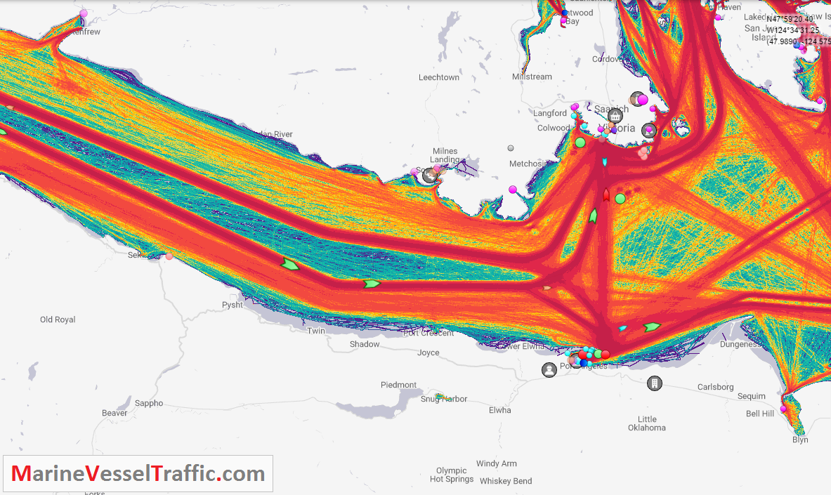 Live Marine Traffic, Density Map and Current Position of ships in STRAIT OF JUAN DE FUCA